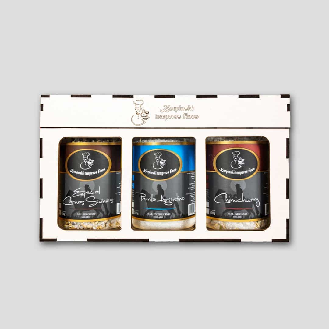 Kit Sabores da Pampa by Karpinski Temperos Finos em caixa de MDF branca