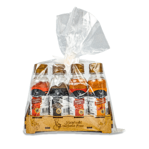Kit Linha Gourmet Pimentas Karpinski Temperos Finos com base em MDF