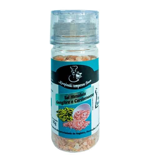 Sal do Himalaia com Gengibre e Cardamomo Moedor Karpinski Temperos Finos, frasco com moedor