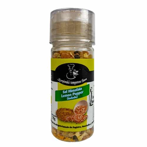 Sal do Himalaia com Lemon Pepper Moedor Karpinski Temperos Finos, frasco com moedor