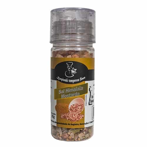 Sal do Himalaia com Mostarda Moedor Karpinski Temperos Finos, frasco com moedor