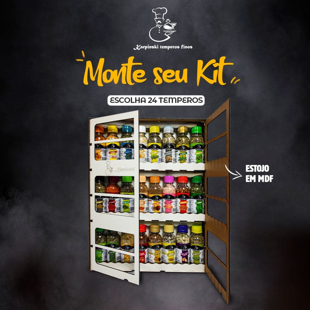 Monte seu Kit 24 Temperos Karpinski Temperos Finos com caixa em MDF branca