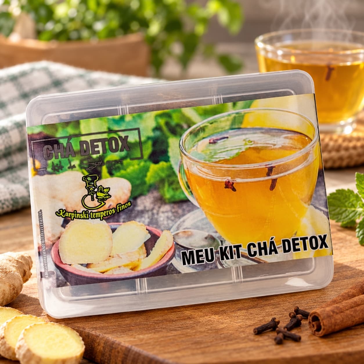 Kit Chá Detox com 7 Especiarias Karpinski — no preparo com chá preparado em xícara