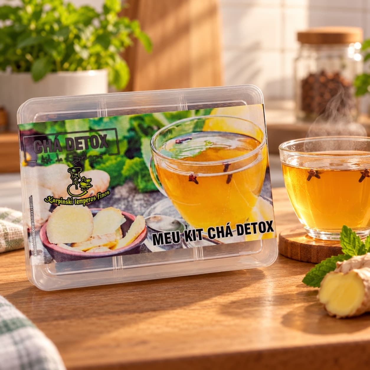 Kit Chá Detox com 7 Especiarias Karpinski — com chá preparado em xícara