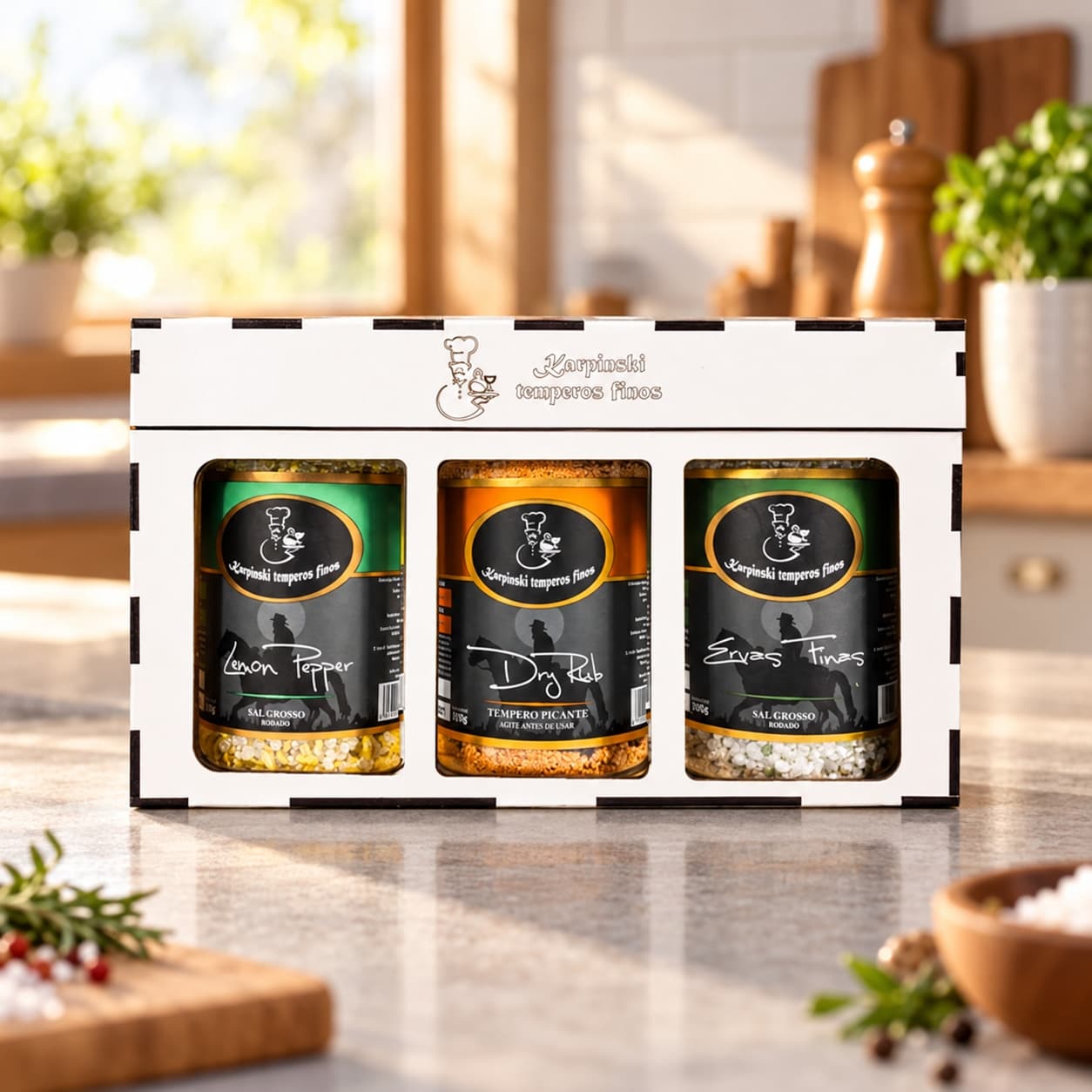Kit Harmonia do Churrasco Karpinski — na bancada da cozinha
