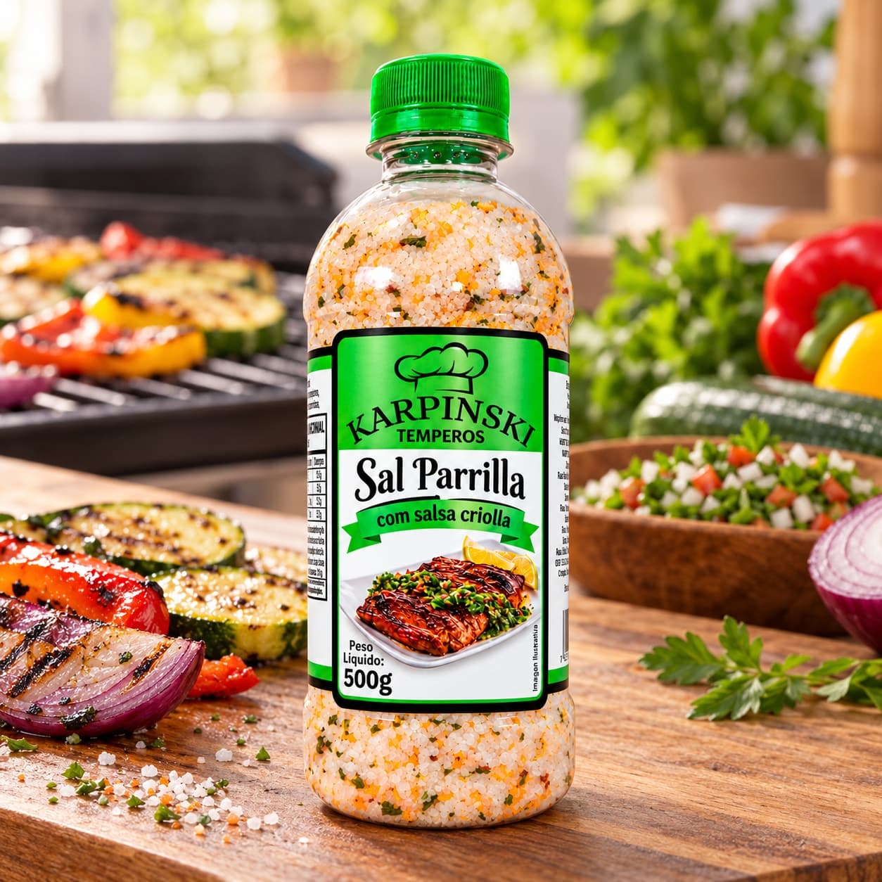 Sal Parrilla com Salsa Criolla Karpinski 500 g — no preparo com legumes grelhados