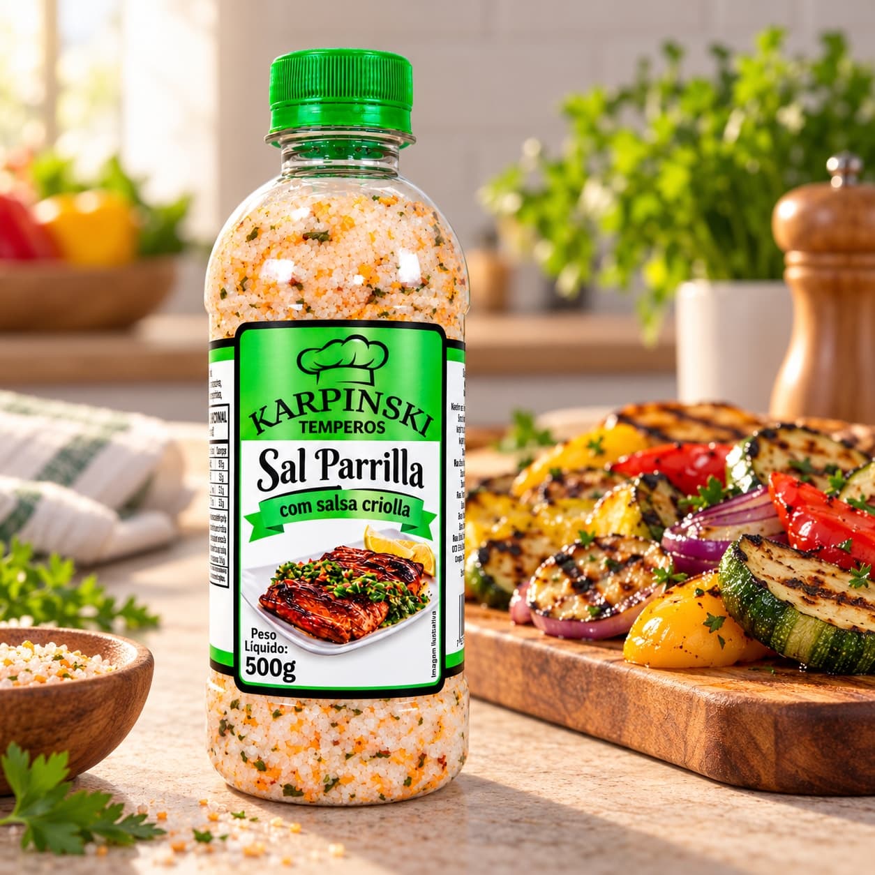 Sal Parrilla com Salsa Criolla Karpinski 500 g — com legumes grelhados
