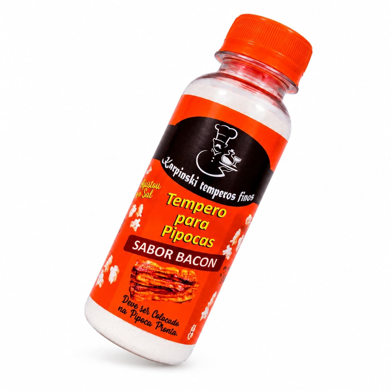 Tempero para Pipoca Sabor Bacon Karpinski — embalagem em fundo branco