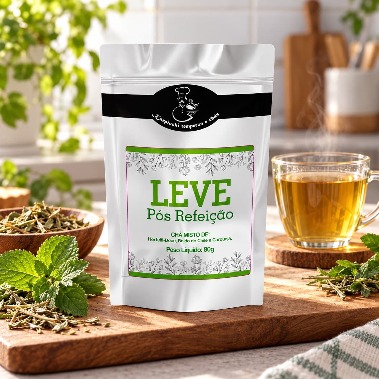 Chá Leve Pós-Refeição Karpinski 80 g — no preparo com chá preparado em xícara