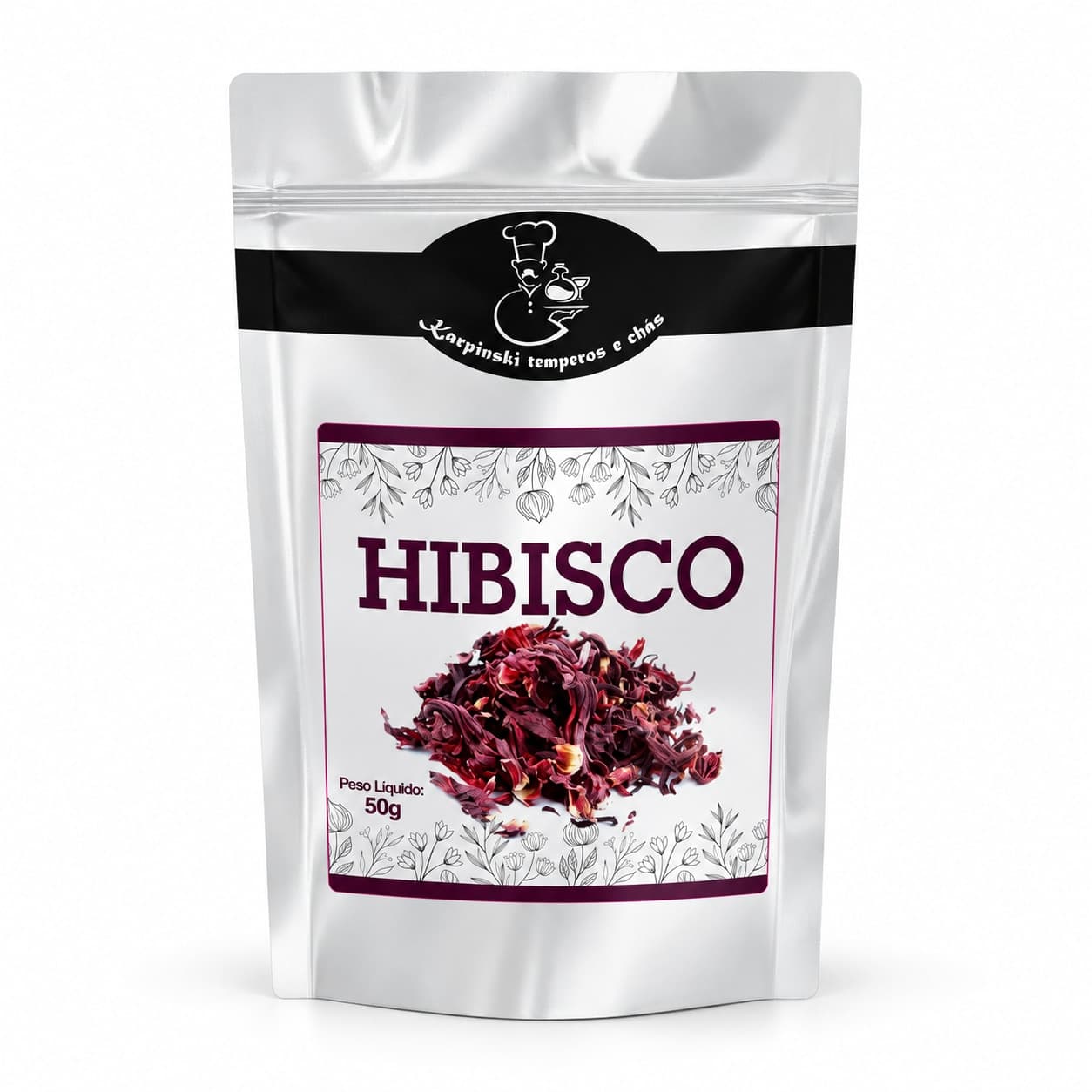 Chá de Hibisco Karpinski 50 g — embalagem em fundo branco