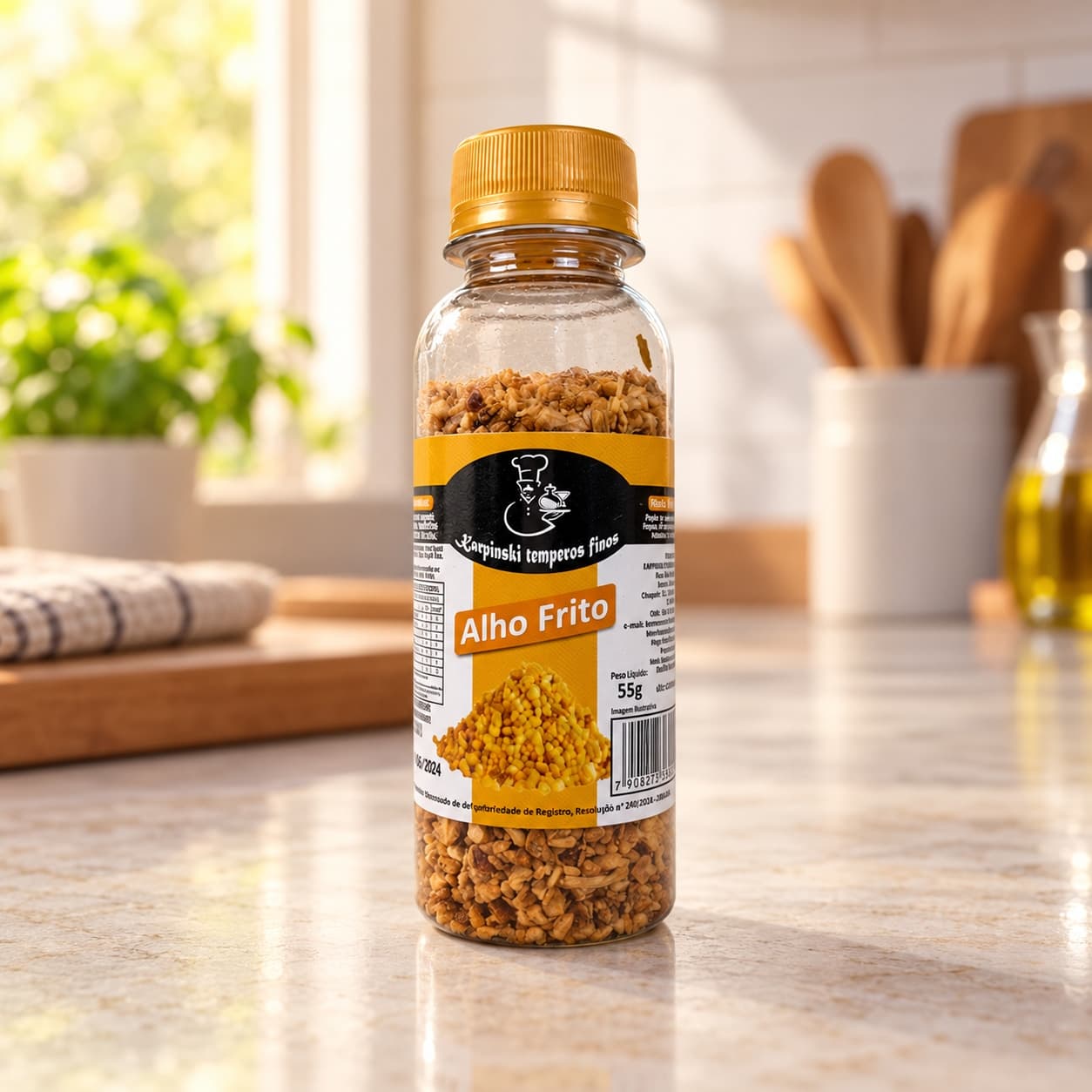 Tempero Alho Frito Karpinski 55 g — na bancada da cozinha