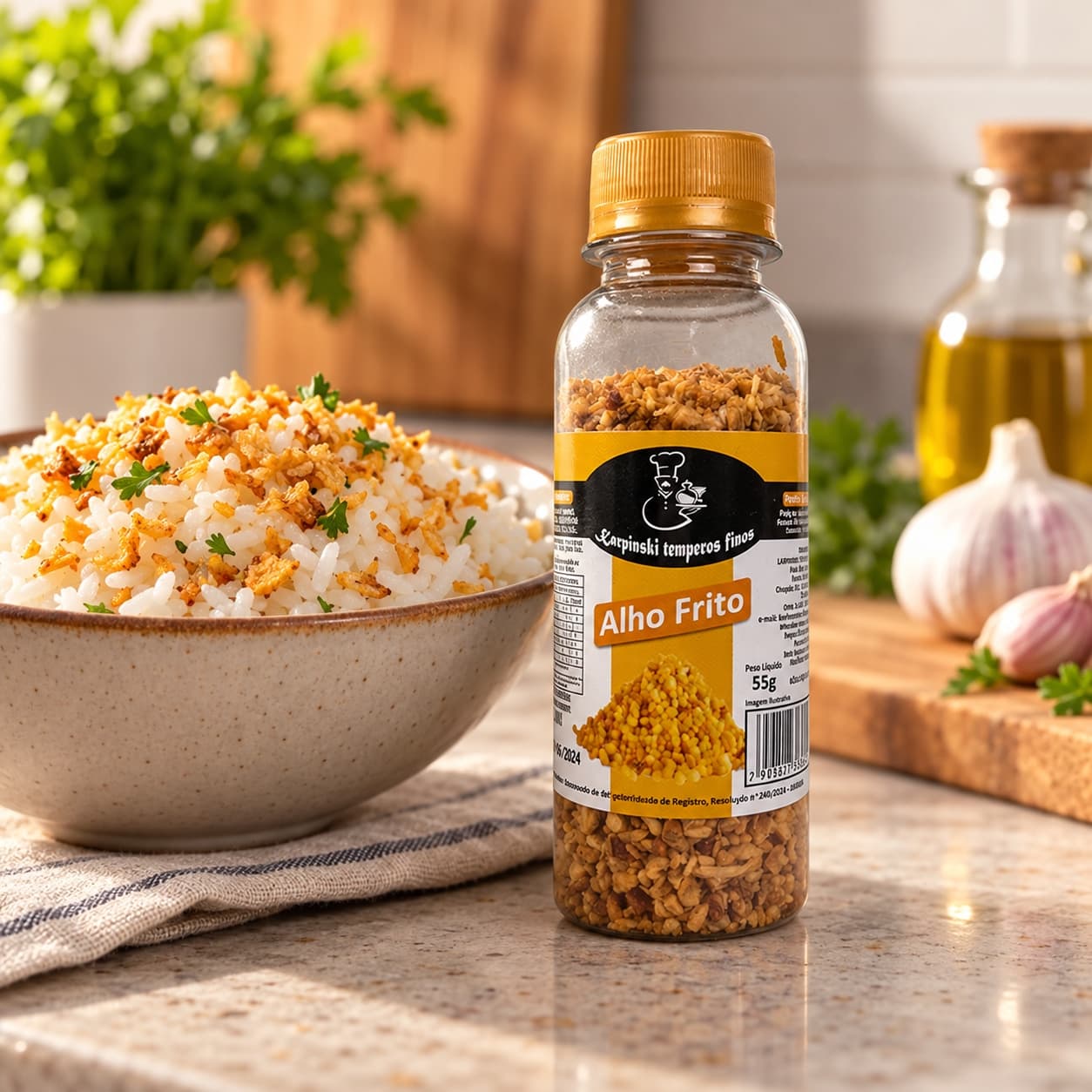 Tempero Alho Frito Karpinski 55 g — com arroz cozido