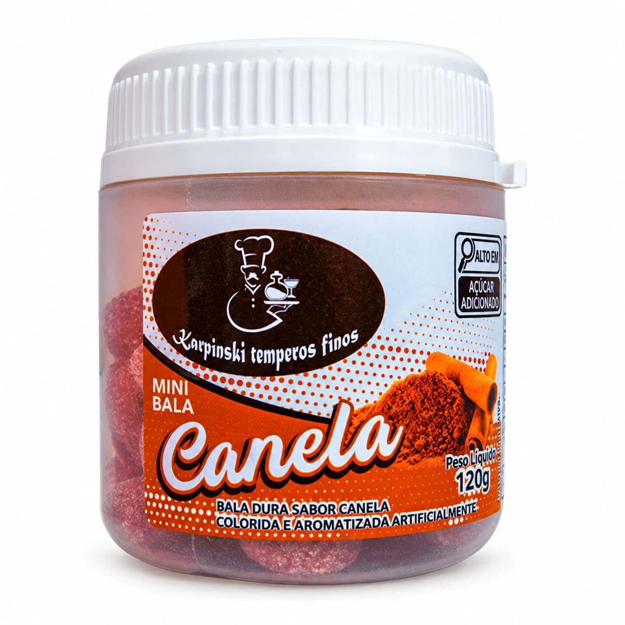 Bala de Canela Karpinski 120 g — embalagem em fundo branco
