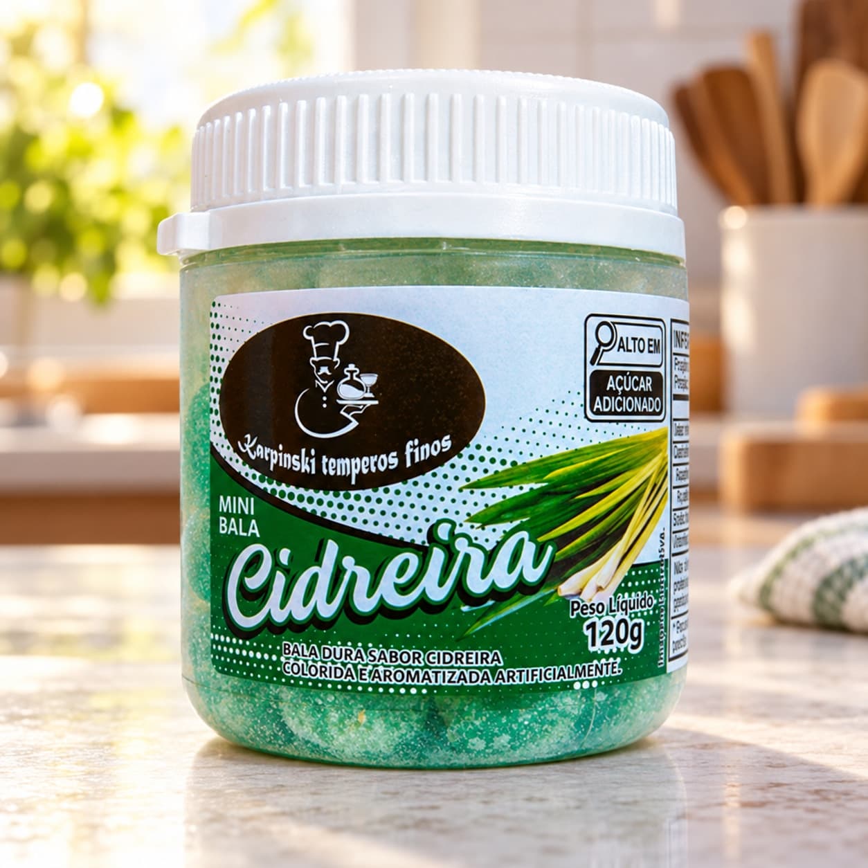 Bala de Cidreira Karpinski 120 g — na bancada da cozinha