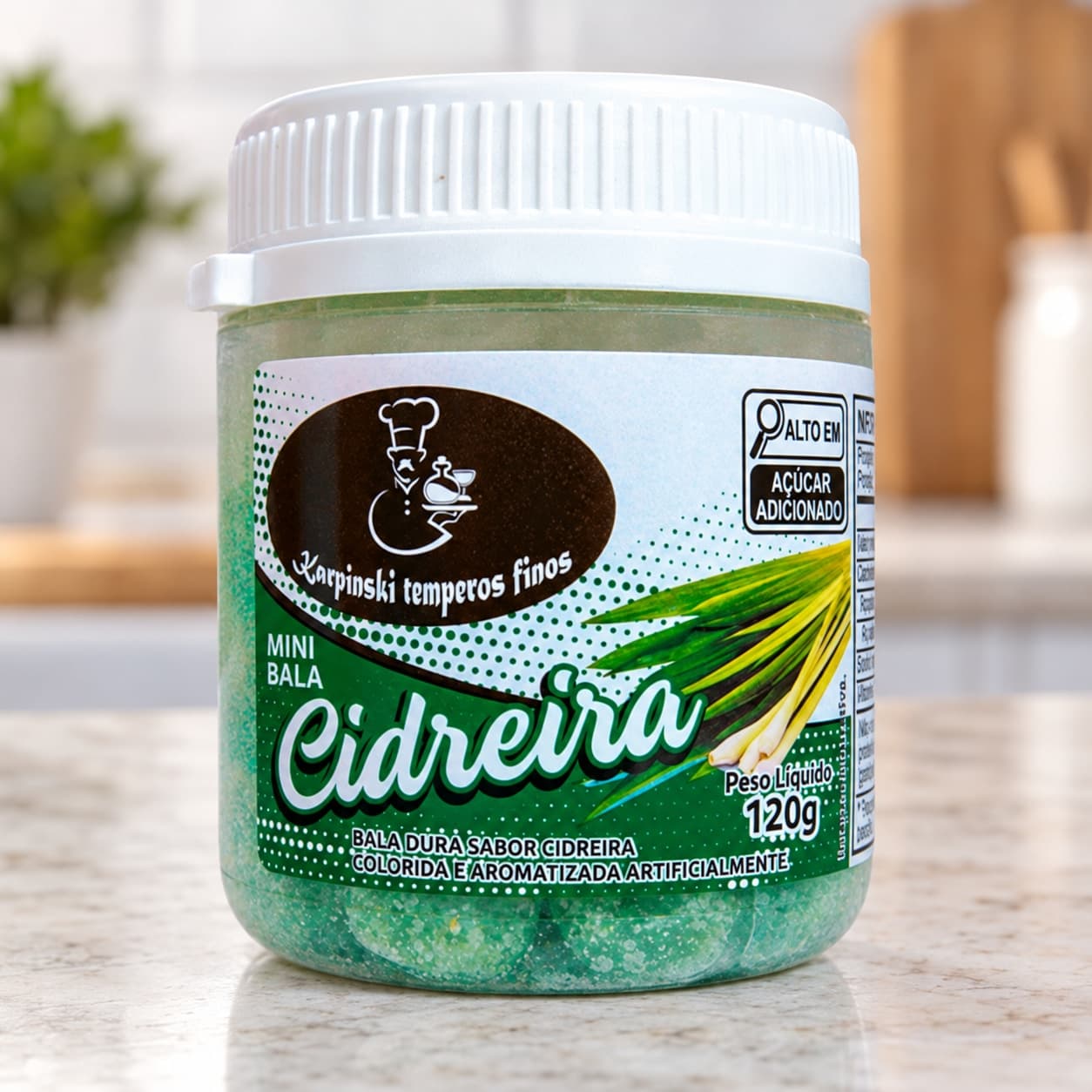 Bala de Cidreira Karpinski 120 g — detalhe da embalagem e do rótulo
