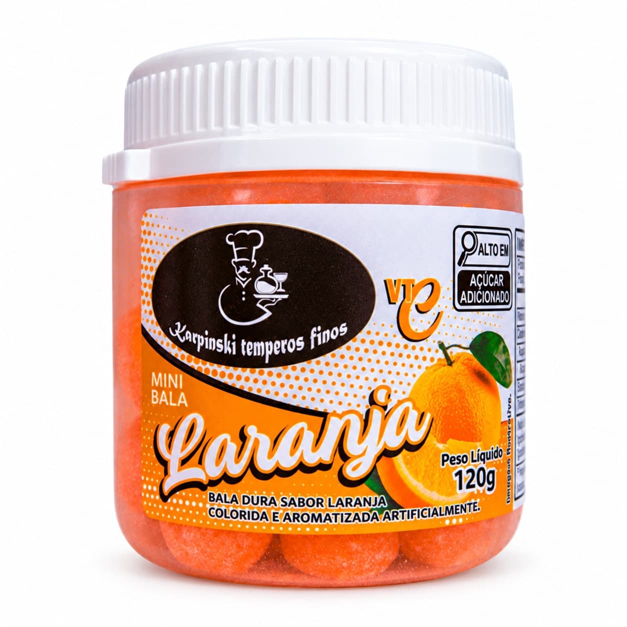 Bala de Laranja Karpinski 120 g — embalagem em fundo branco