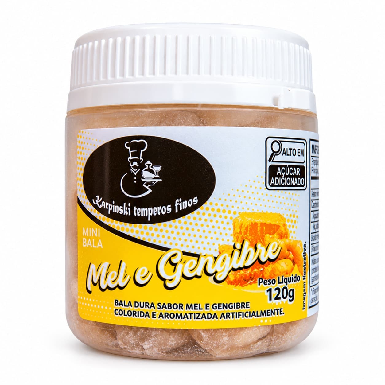Bala de Mel e Gengibre Karpinski 120 g — embalagem em fundo branco
