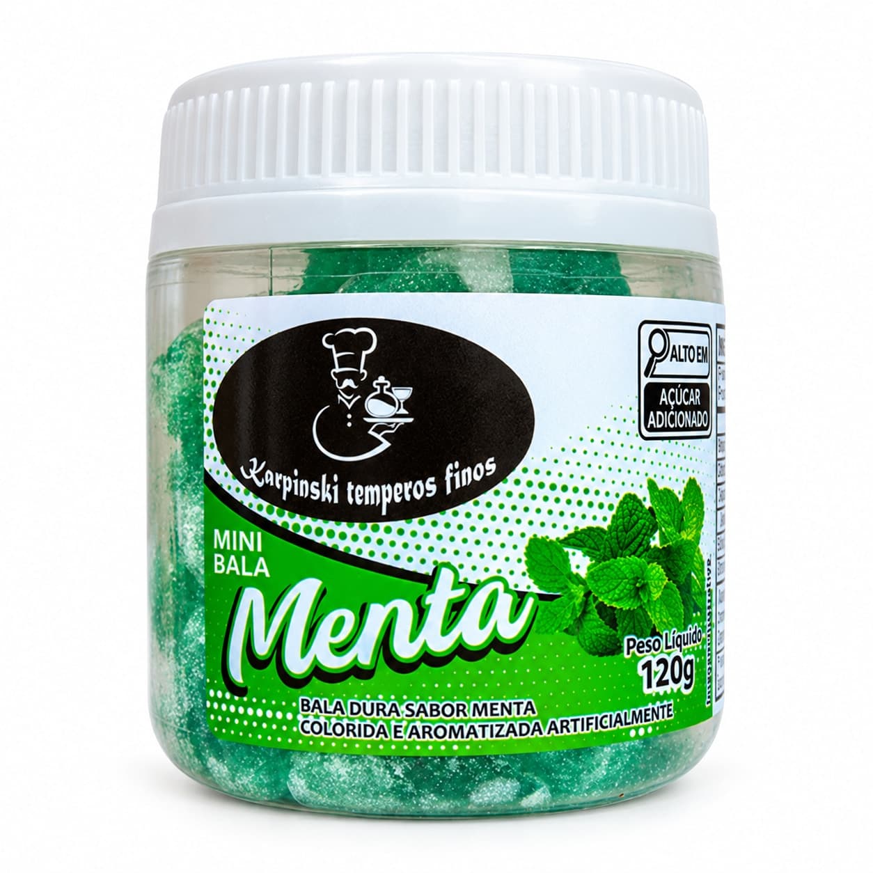 Bala de Menta Karpinski 120 g — embalagem em fundo branco