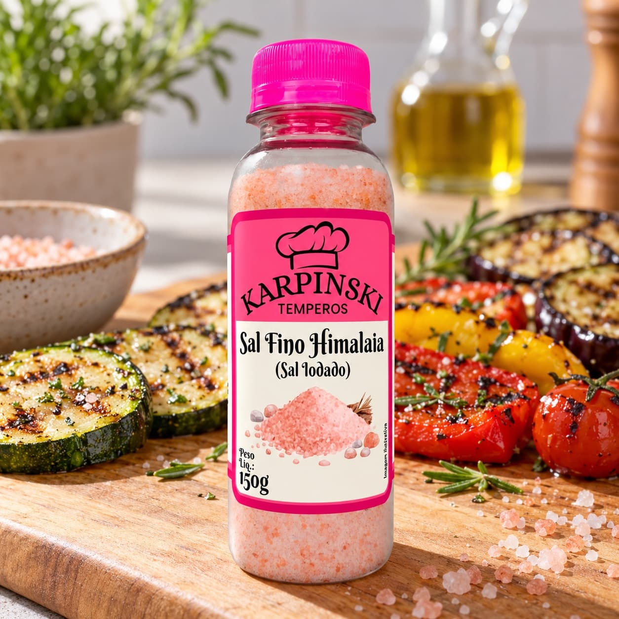 Sal do Himalaia Rosa Iodado Karpinski 150 g — no preparo com legumes grelhados