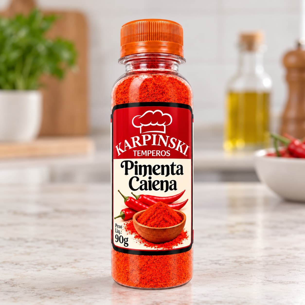 Pimenta Caiena Karpinski 90 g — detalhe da embalagem e do rótulo