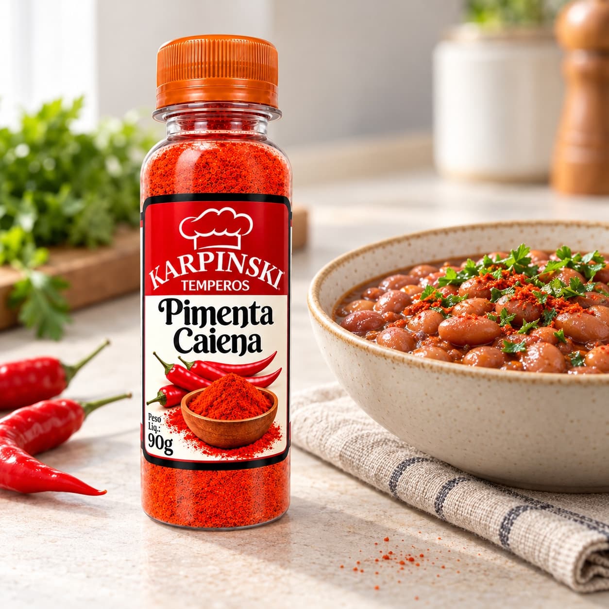 Pimenta Caiena Karpinski 90 g — ao lado de feijão cozido