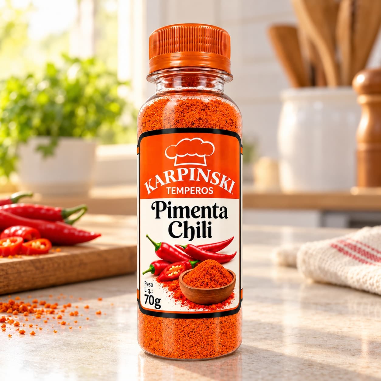 Pimenta Chili Karpinski 70 g — na bancada da cozinha