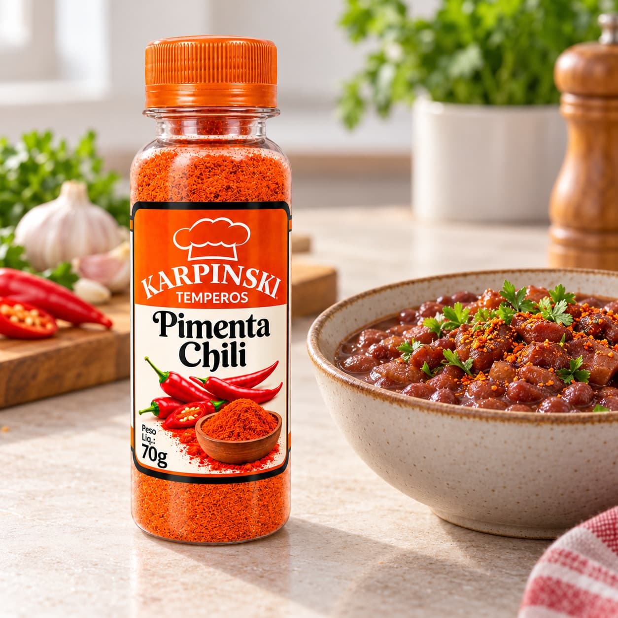 Pimenta Chili Karpinski 70 g — ao lado de feijão cozido