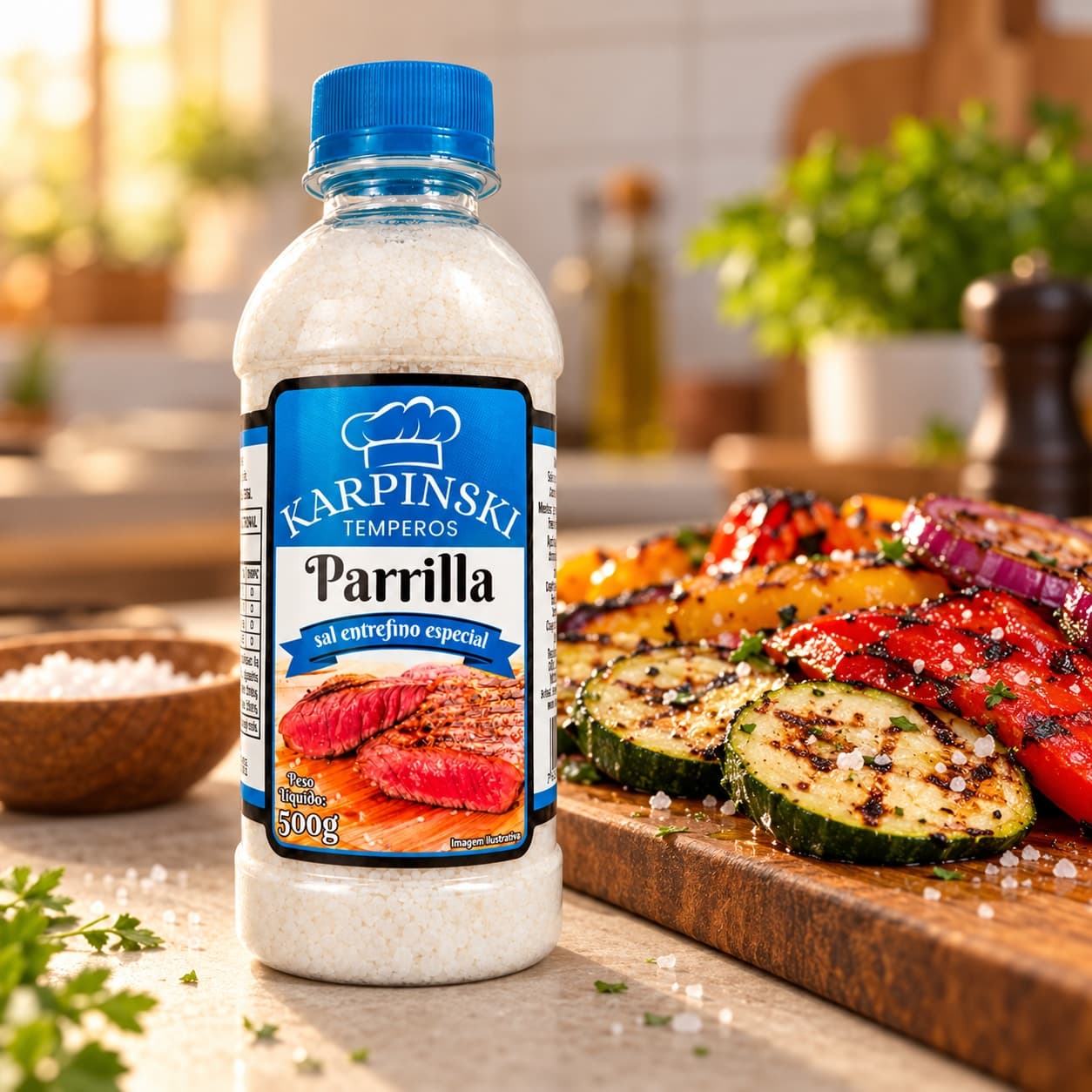 Sal Parrilla Entrefino Especial Karpinski 500 g — com legumes grelhados