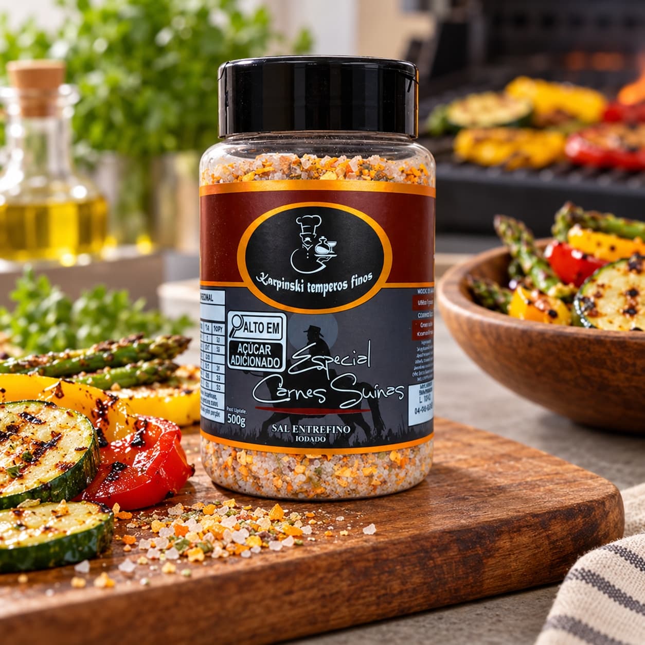 Sal Parrilla para Carnes Suínas Karpinski 500 g — no preparo com legumes grelhados