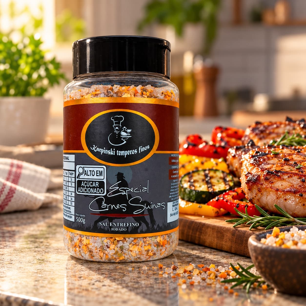 Sal Parrilla para Carnes Suínas Karpinski 500 g — com legumes grelhados