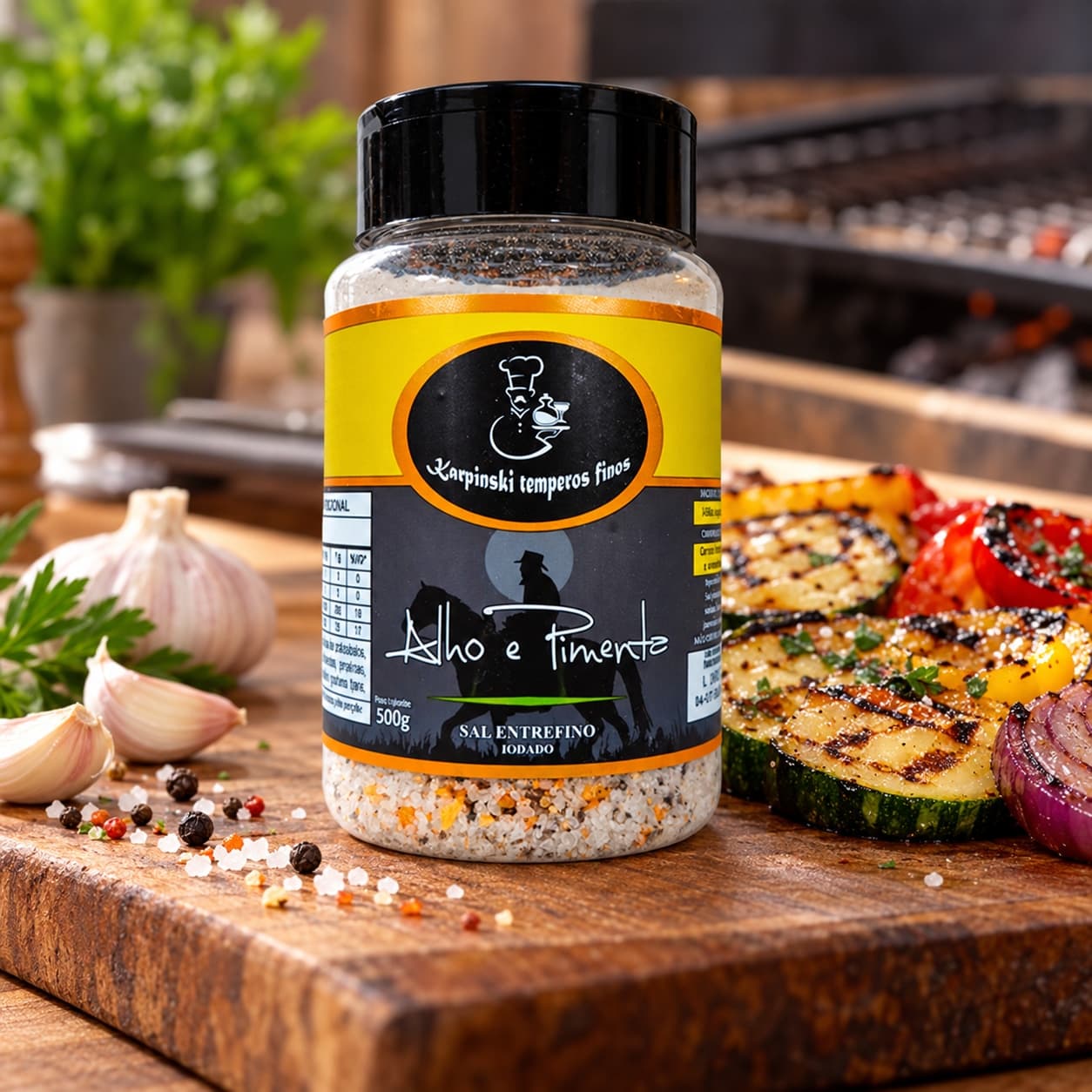 Sal Parrilla com Alho e Pimenta Karpinski 500 g — no preparo com legumes grelhados
