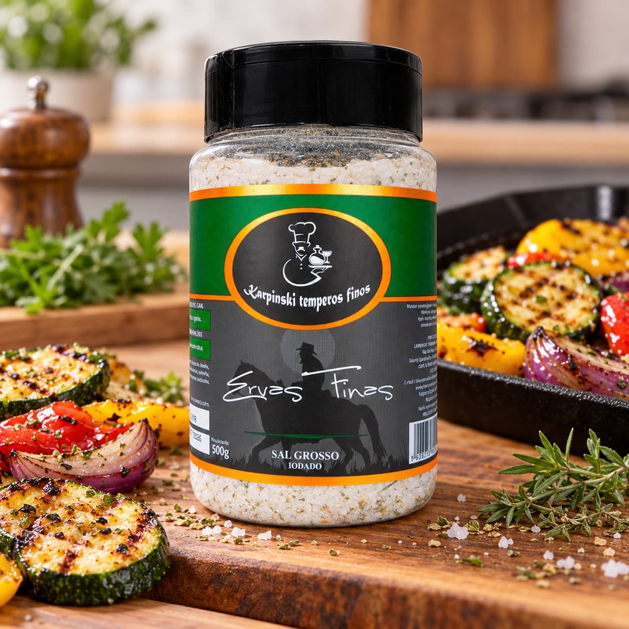 Sal Grosso com Ervas Finas Karpinski 500 g — no preparo com legumes grelhados