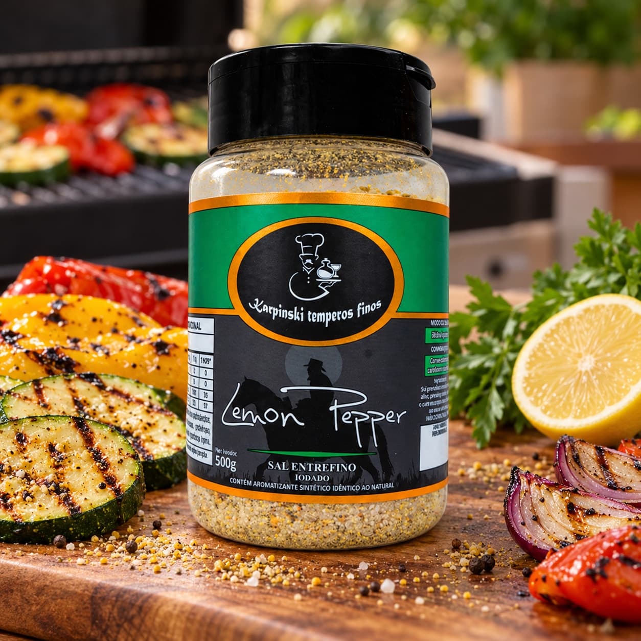 Sal Parrilla com Lemon Pepper Karpinski 500 g — no preparo com legumes grelhados