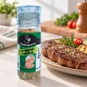 Sal Himalaia com Ervas Finas Moedor Karpinski — ao lado de carne grelhada