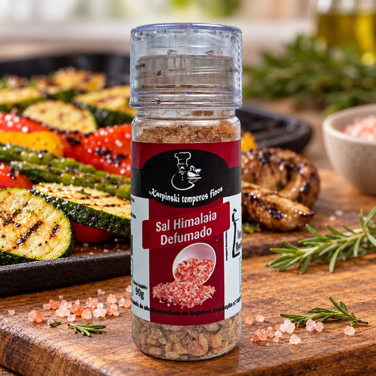Sal Himalaia Defumado Moedor Karpinski 90 g — no preparo com legumes grelhados