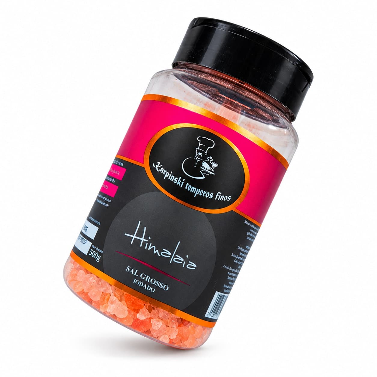Sal Grosso Rosa do Himalaia em Pote Karpinski 500 g — embalagem em fundo branco