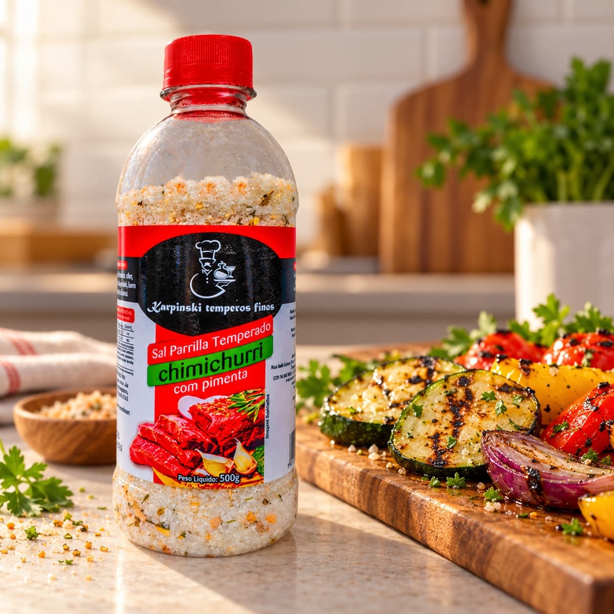 Sal Parrilla Chimichurri com Pimenta Karpinski 500 g — com legumes grelhados
