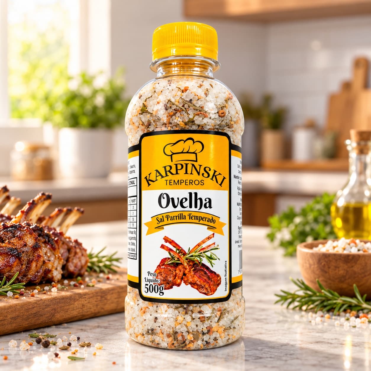Tempero Completo para Ovelha Premium Karpinski 500 g — na bancada da cozinha