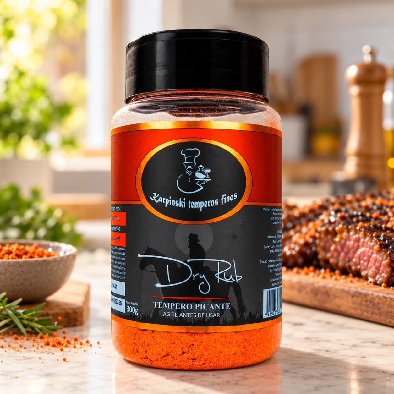 Sal Parrilla Dry Rub para Churrasco Karpinski 300 g — na bancada da cozinha