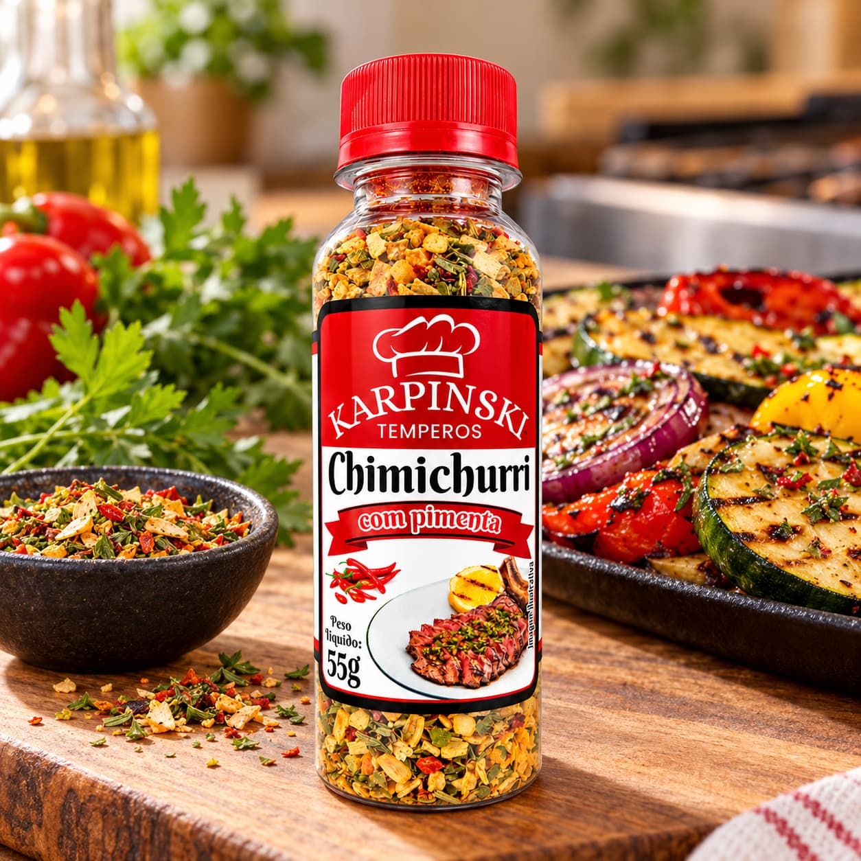 Tempero Chimichurri com Pimenta Karpinski 55 g — no preparo com legumes grelhados com chimichurri