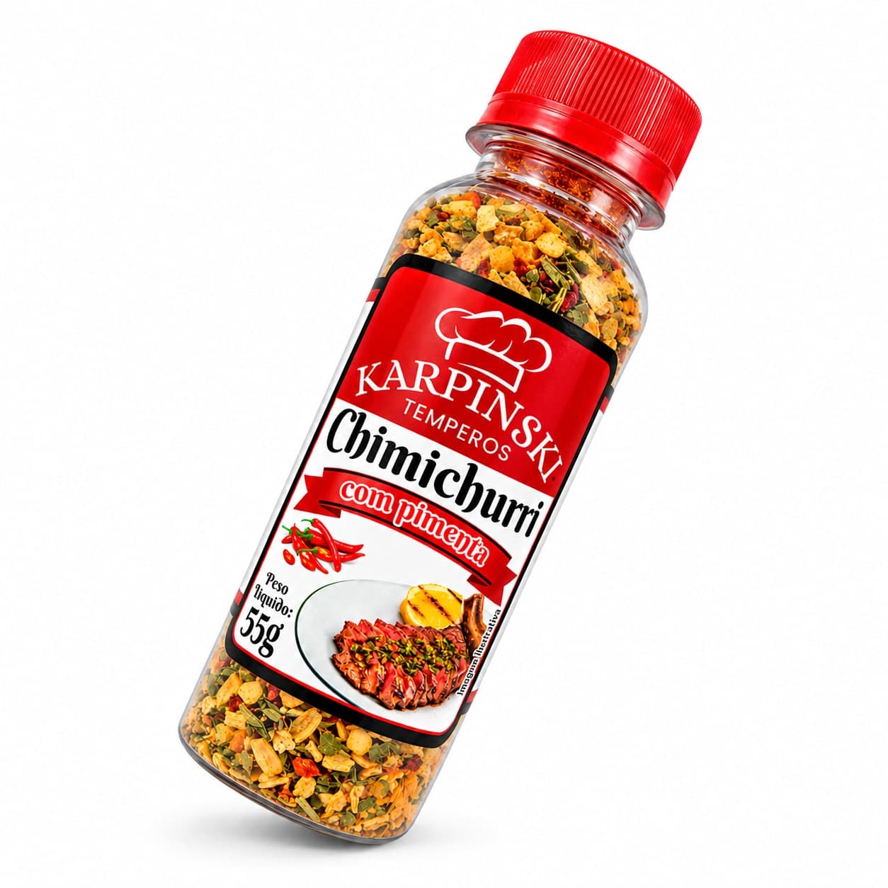Tempero Chimichurri com Pimenta Karpinski 55 g — embalagem em fundo branco