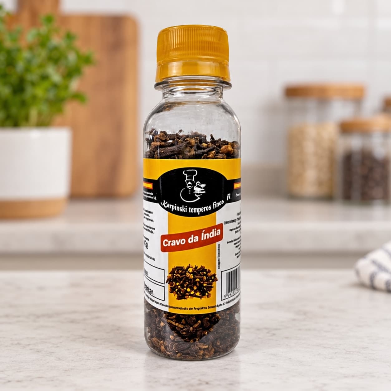Cravo da Índia em Flor Karpinski 45 g — detalhe da embalagem e do rótulo