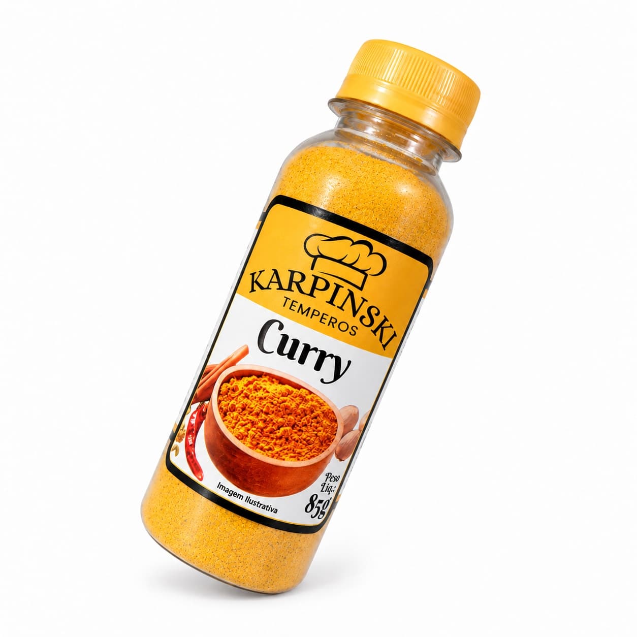 Curry em Pó Karpinski 85 g — embalagem em fundo branco