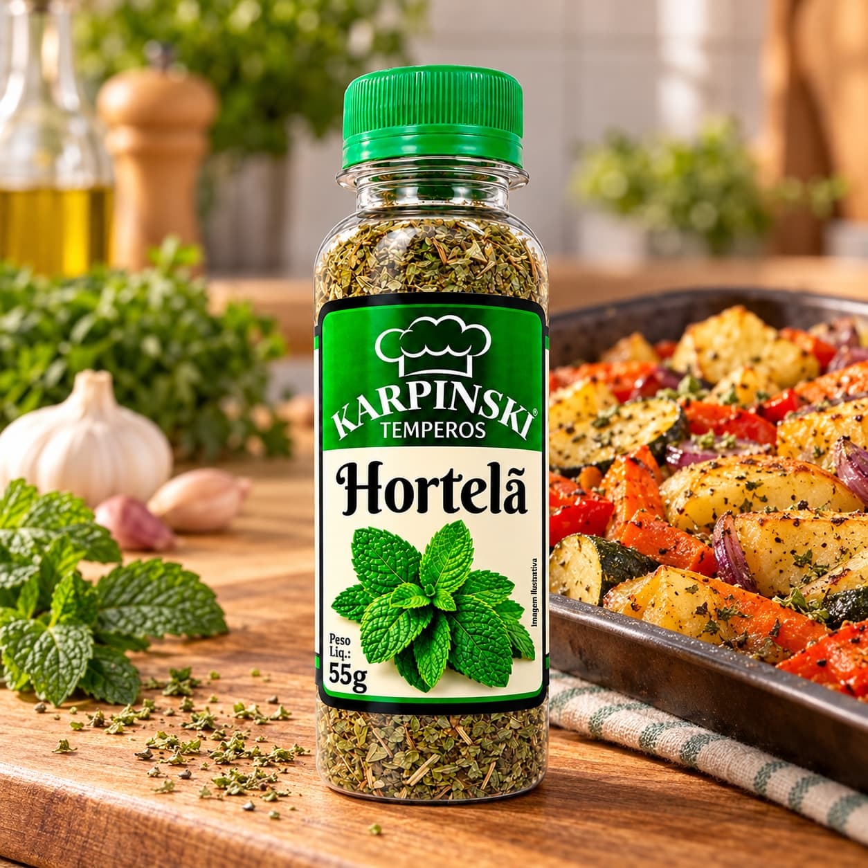 Hortelã Desidratada Karpinski 55 g — no preparo com legumes assados