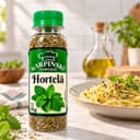 Hortelã Desidratada Karpinski 55 g — ao lado de massa com azeite