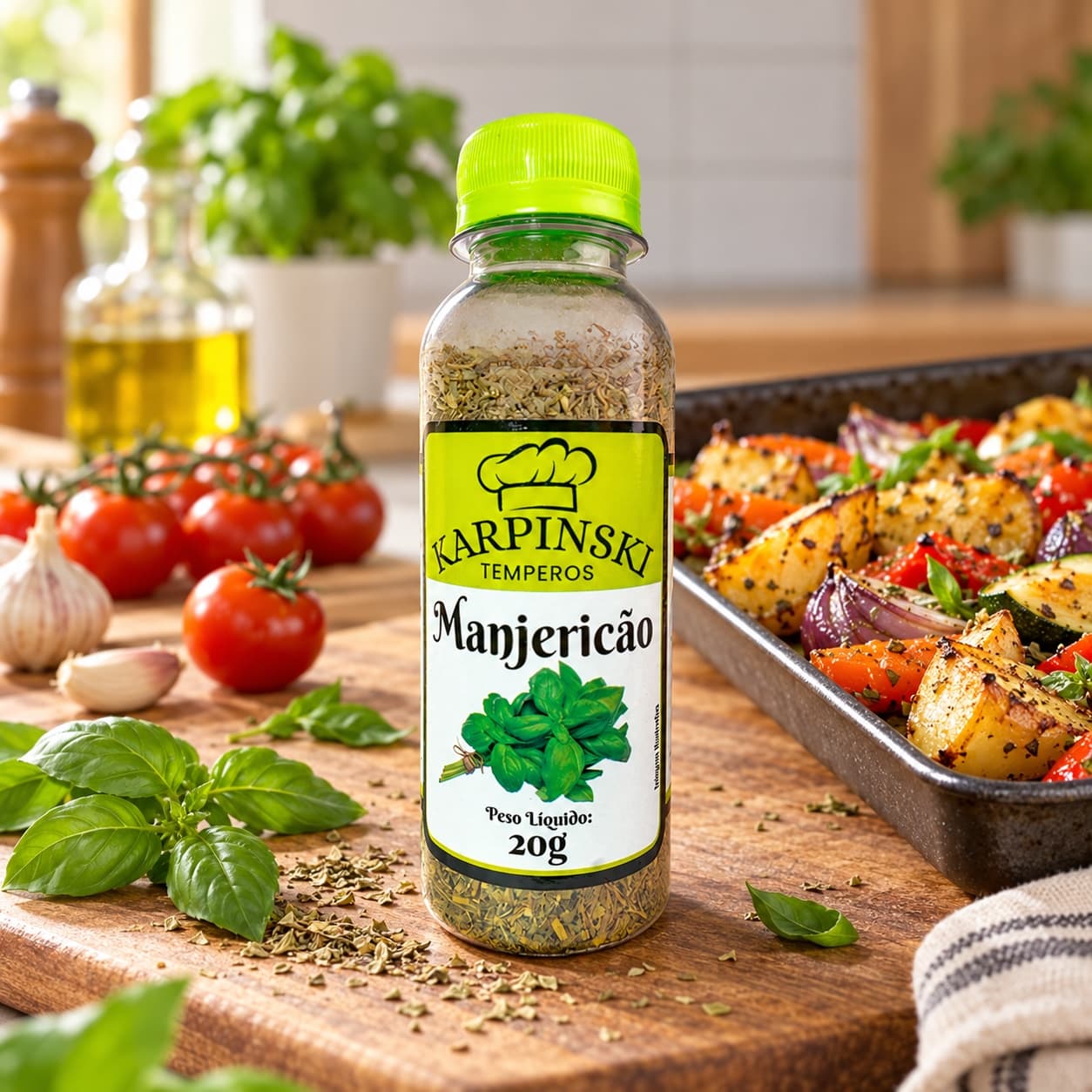 Manjericão Desidratado Karpinski 20 g — no preparo com legumes assados