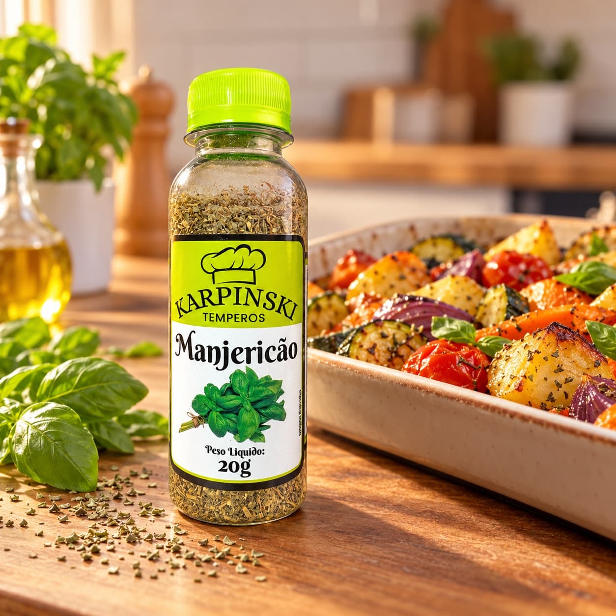 Manjericão Desidratado Karpinski 20 g — com legumes assados