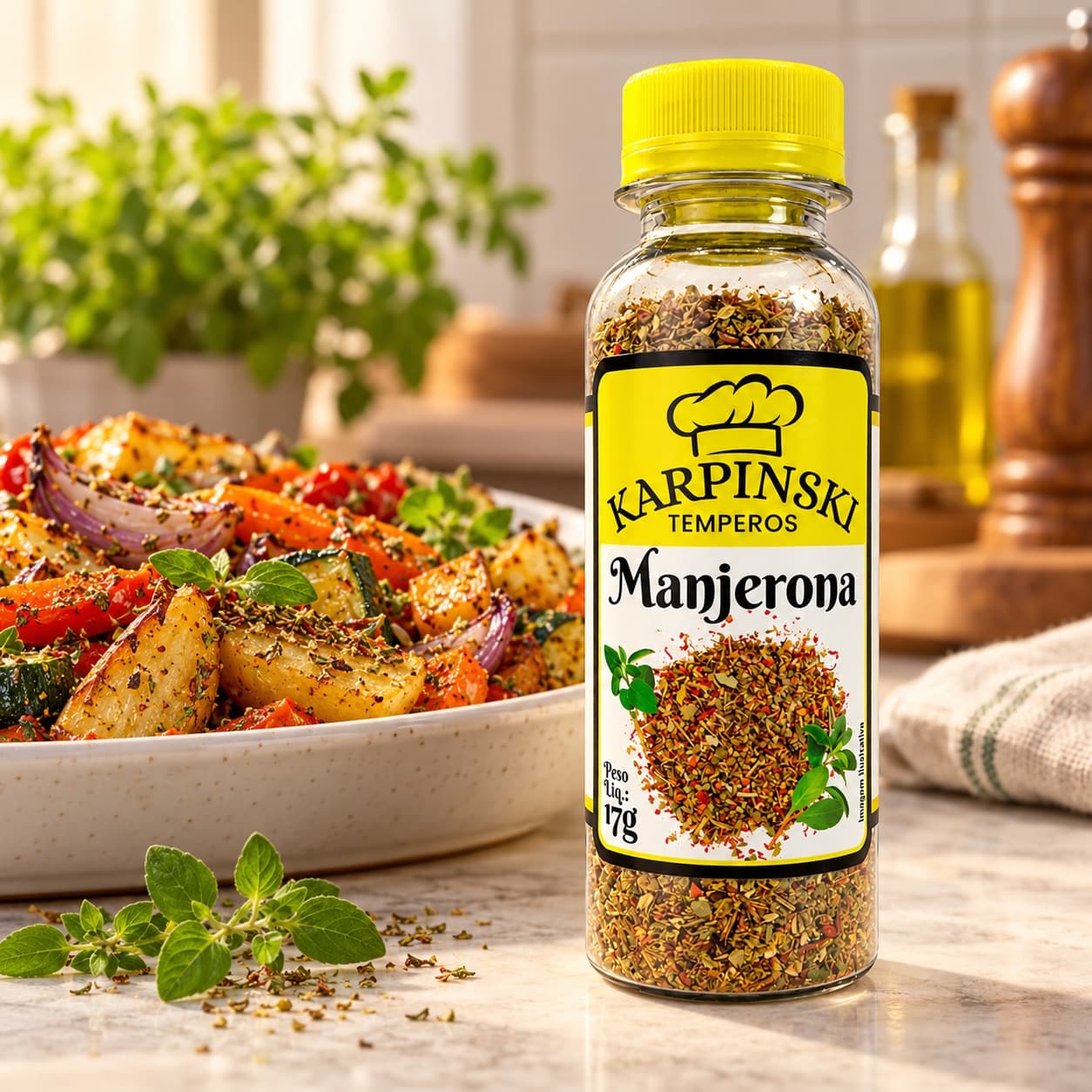 Manjerona Desidratada Karpinski 17 g — com legumes assados