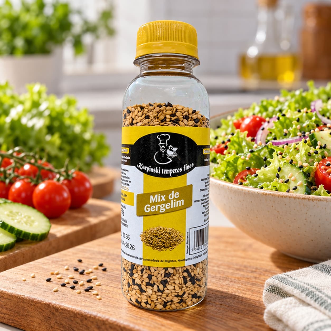Mix de Gergelim Karpinski — no preparo com salada de folhas verdes