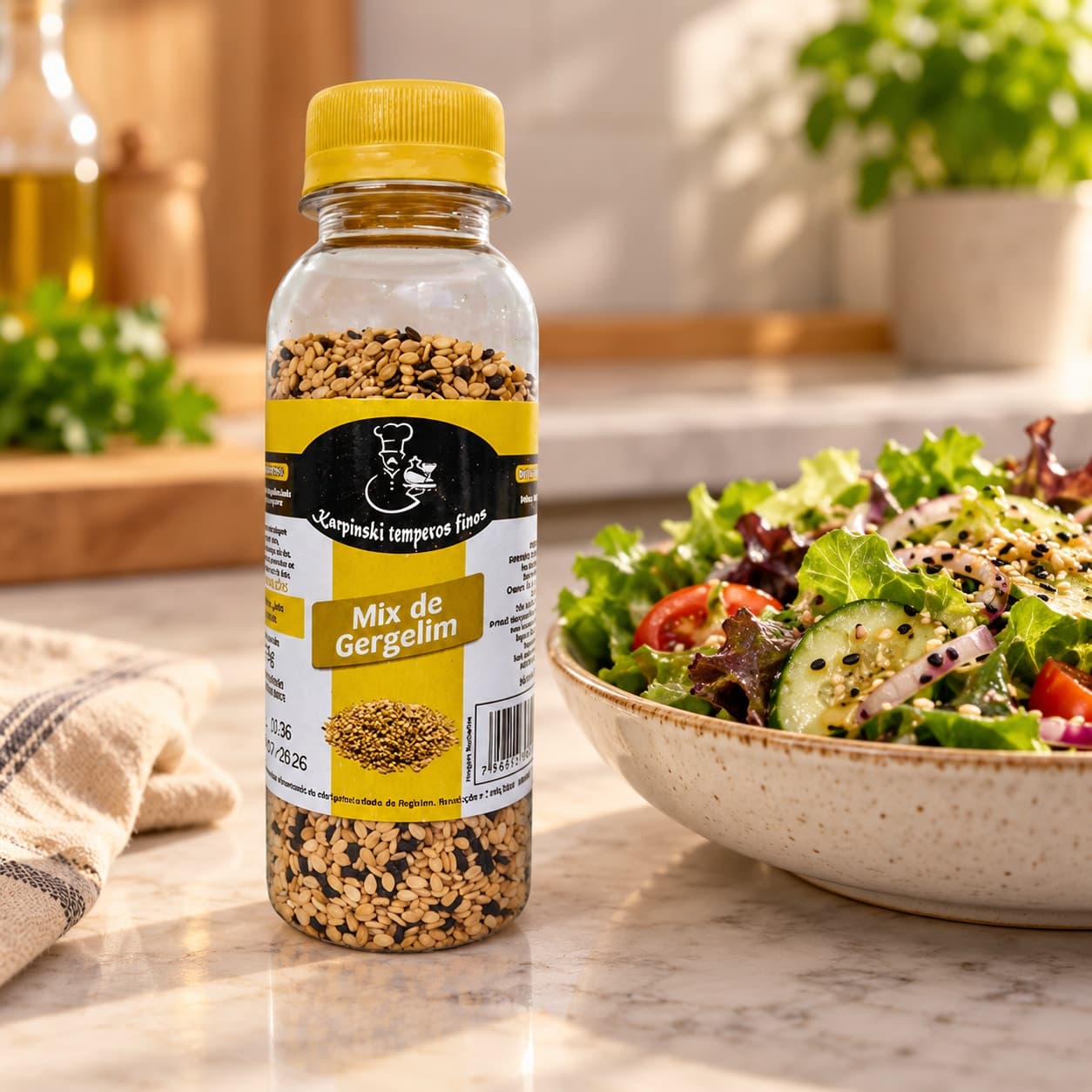 Mix de Gergelim Karpinski — com salada de folhas verdes